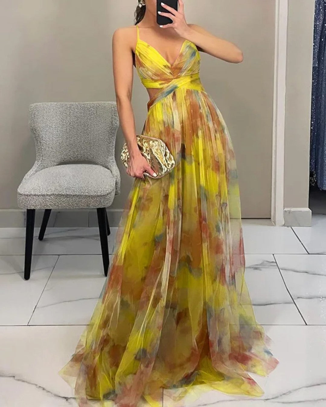 Damen Maxikleid mit Blumenprint und verstellbaren Trägern Jully