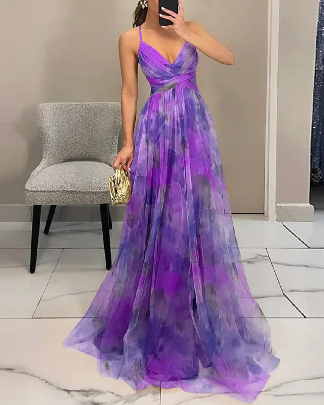 Damen Maxikleid mit Blumenprint und verstellbaren Trägern Jully