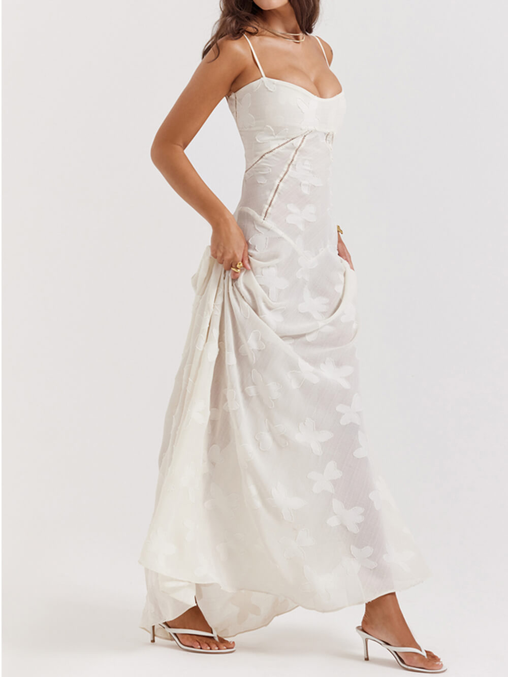 Damen Maxikleid mit Blumenspitze Jully
