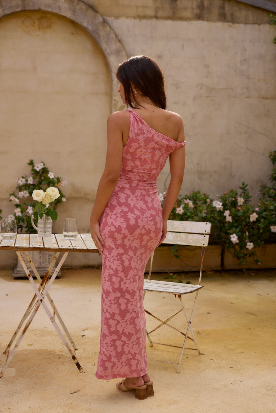 Damen Maxikleid mit Blumenstickerei in Rosa Jully