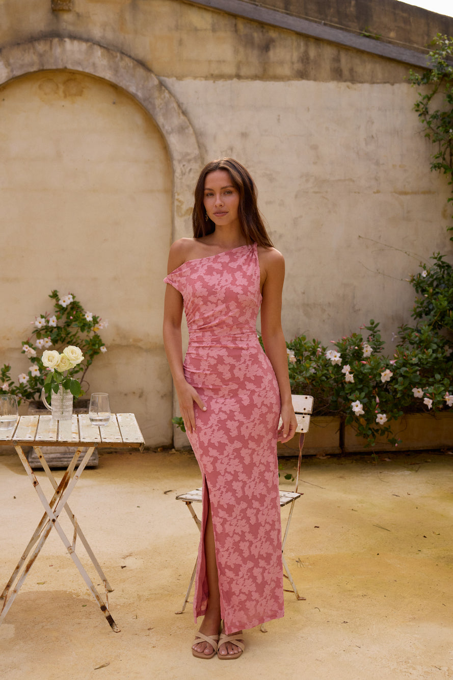 Damen Maxikleid mit Blumenstickerei in Rosa Jully