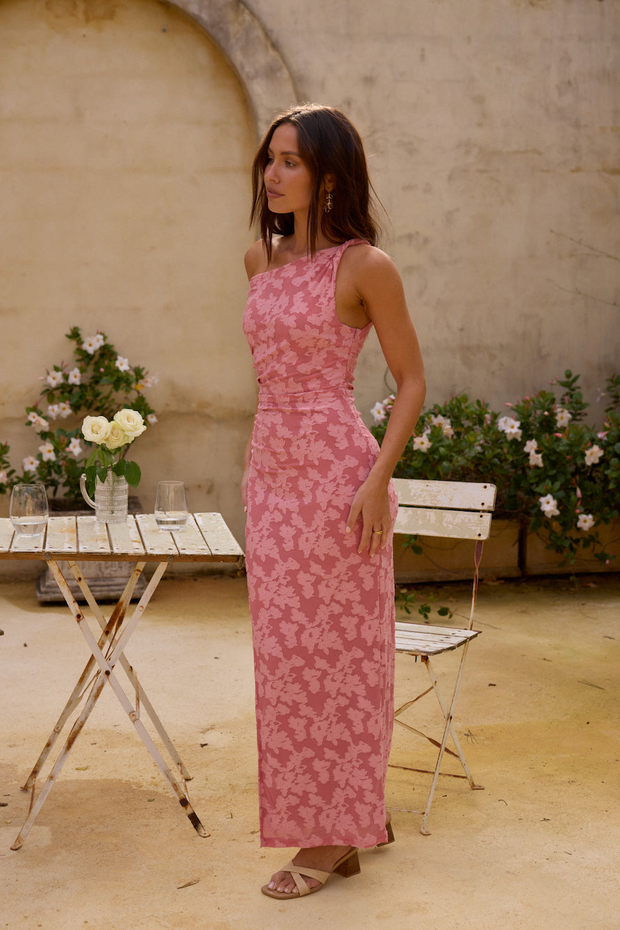 Damen Maxikleid mit Blumenstickerei in Rosa Jully