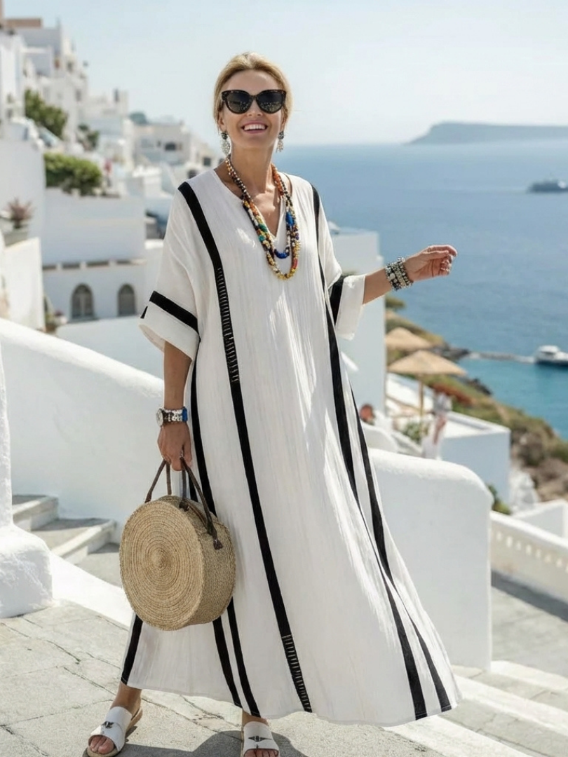 Damen Maxikleid mit Color-Block-Streifen für den Sommer Jully