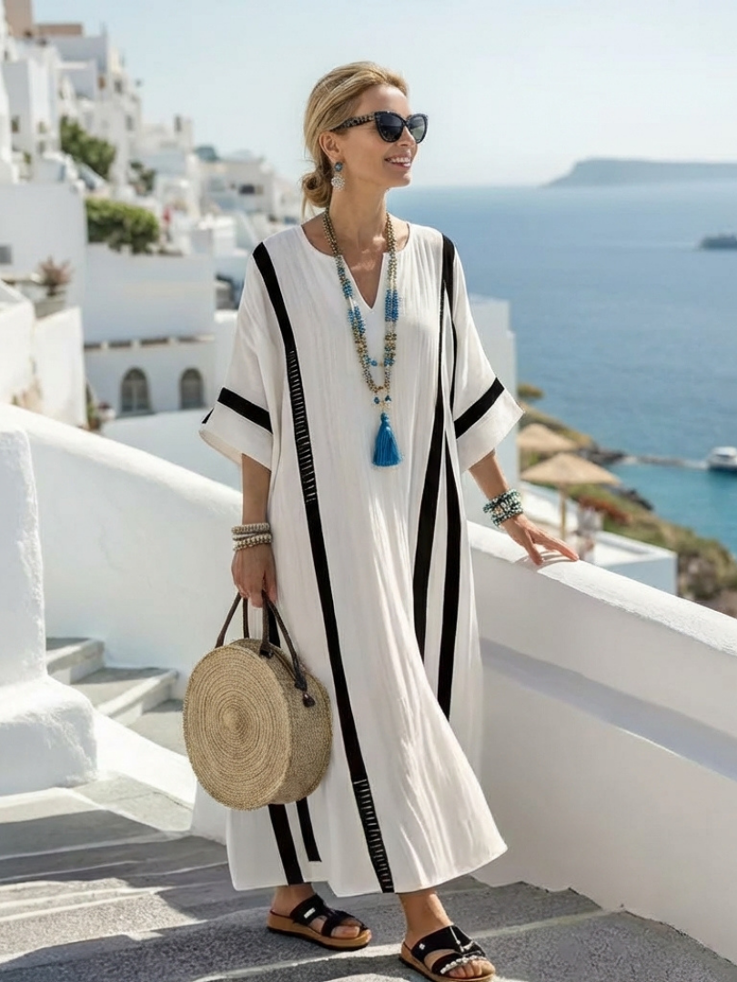Damen Maxikleid mit Color-Block-Streifen für den Sommer Jully