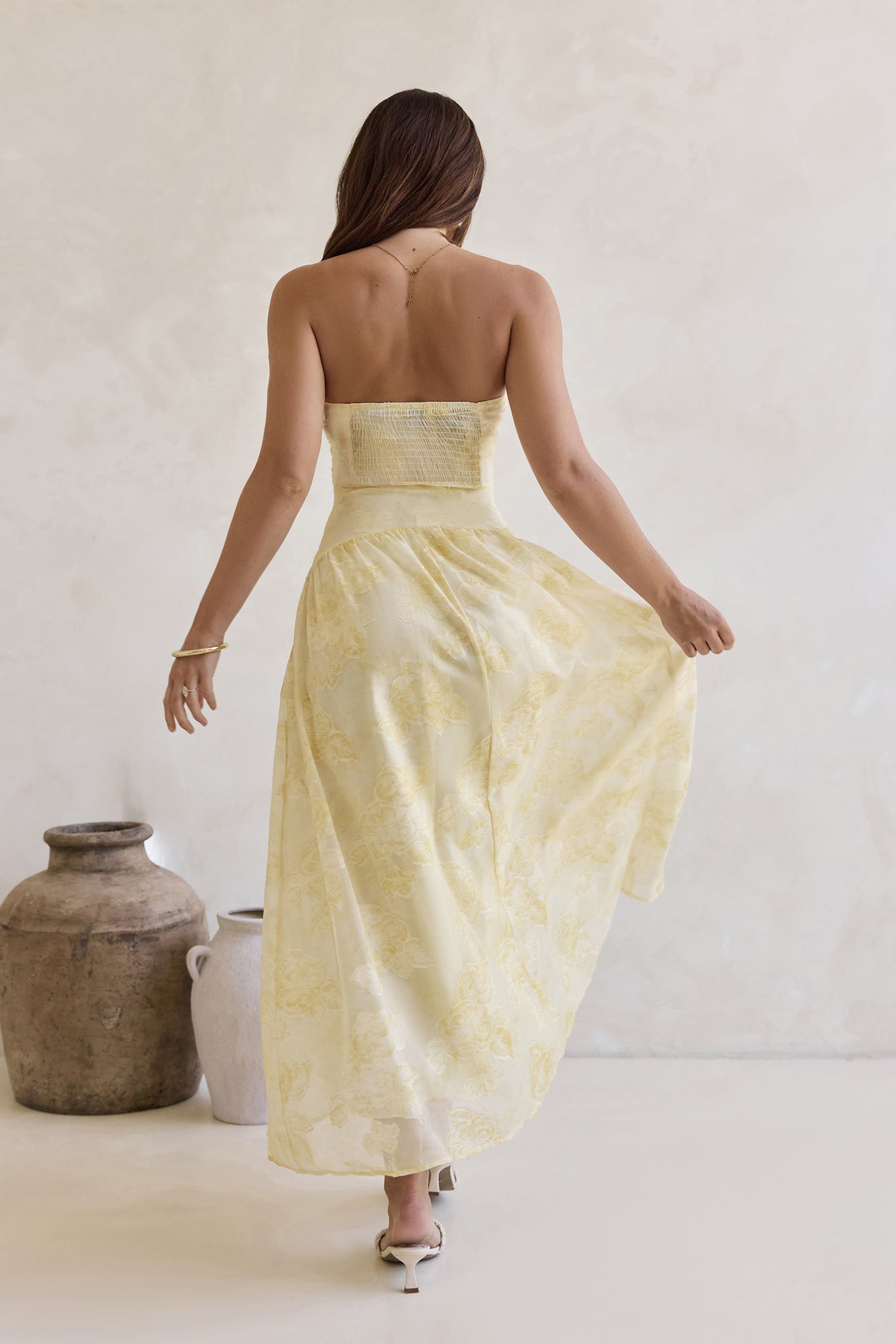 Damen Maxikleid mit Elastischem Rücken in Gelb Jully