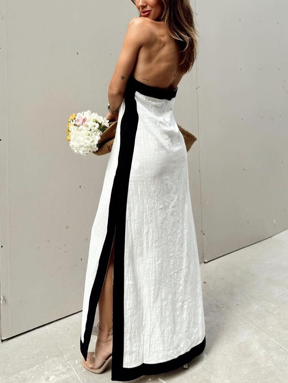 Damen Maxikleid mit Farbblock und Schlitz Jully