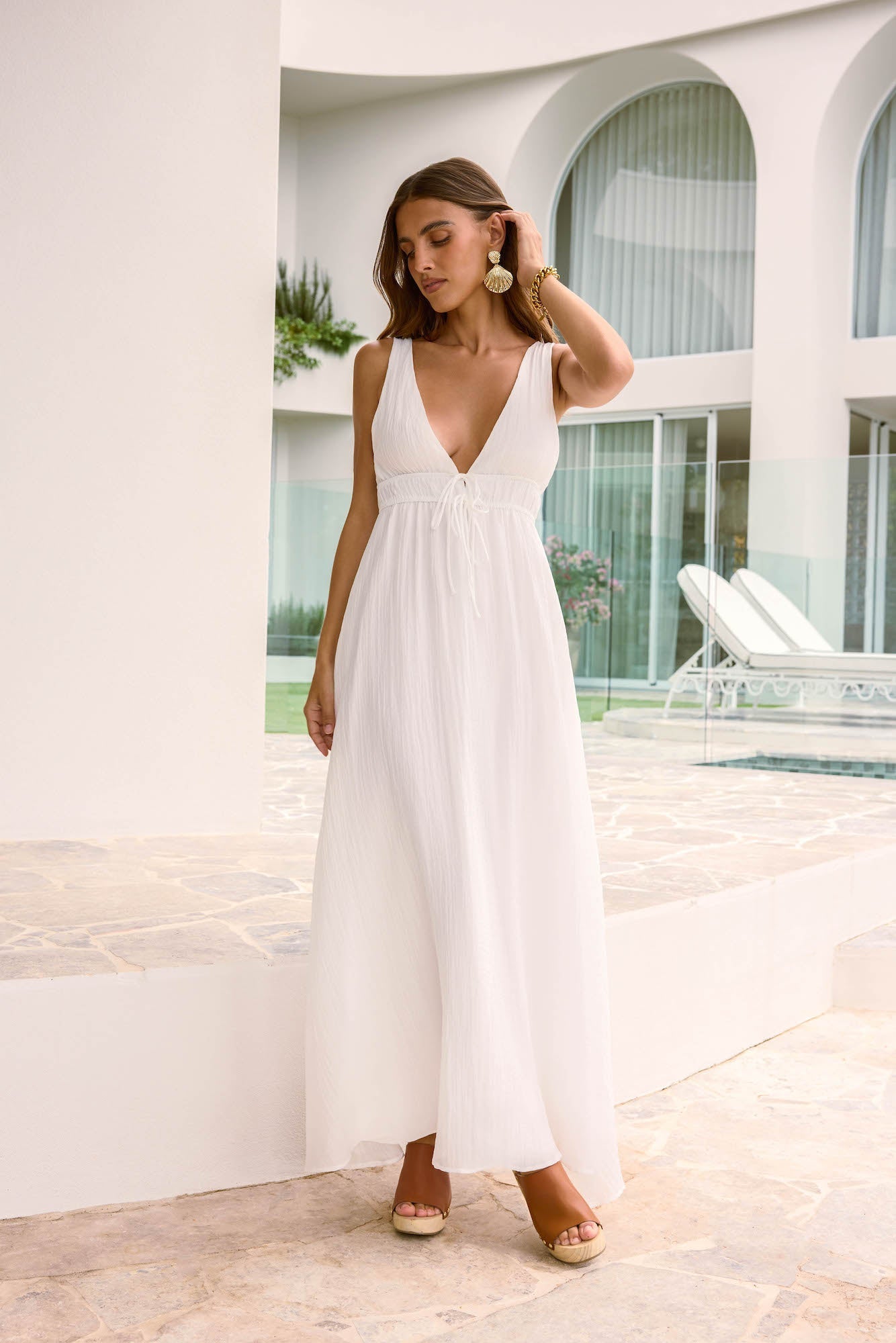 Damen Maxikleid mit Fließendem Design in Weiß Jully