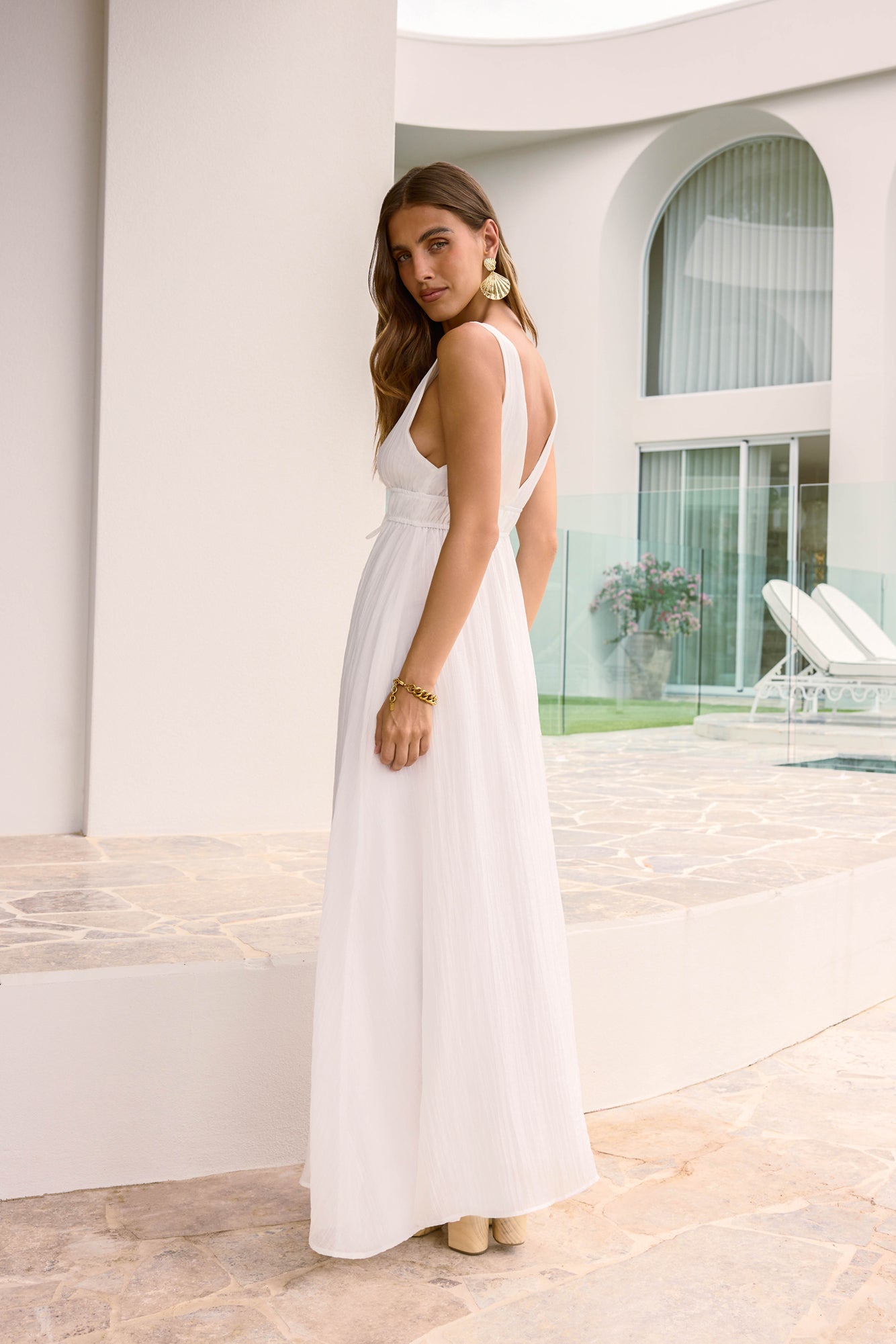 Damen Maxikleid mit Fließendem Design in Weiß Jully
