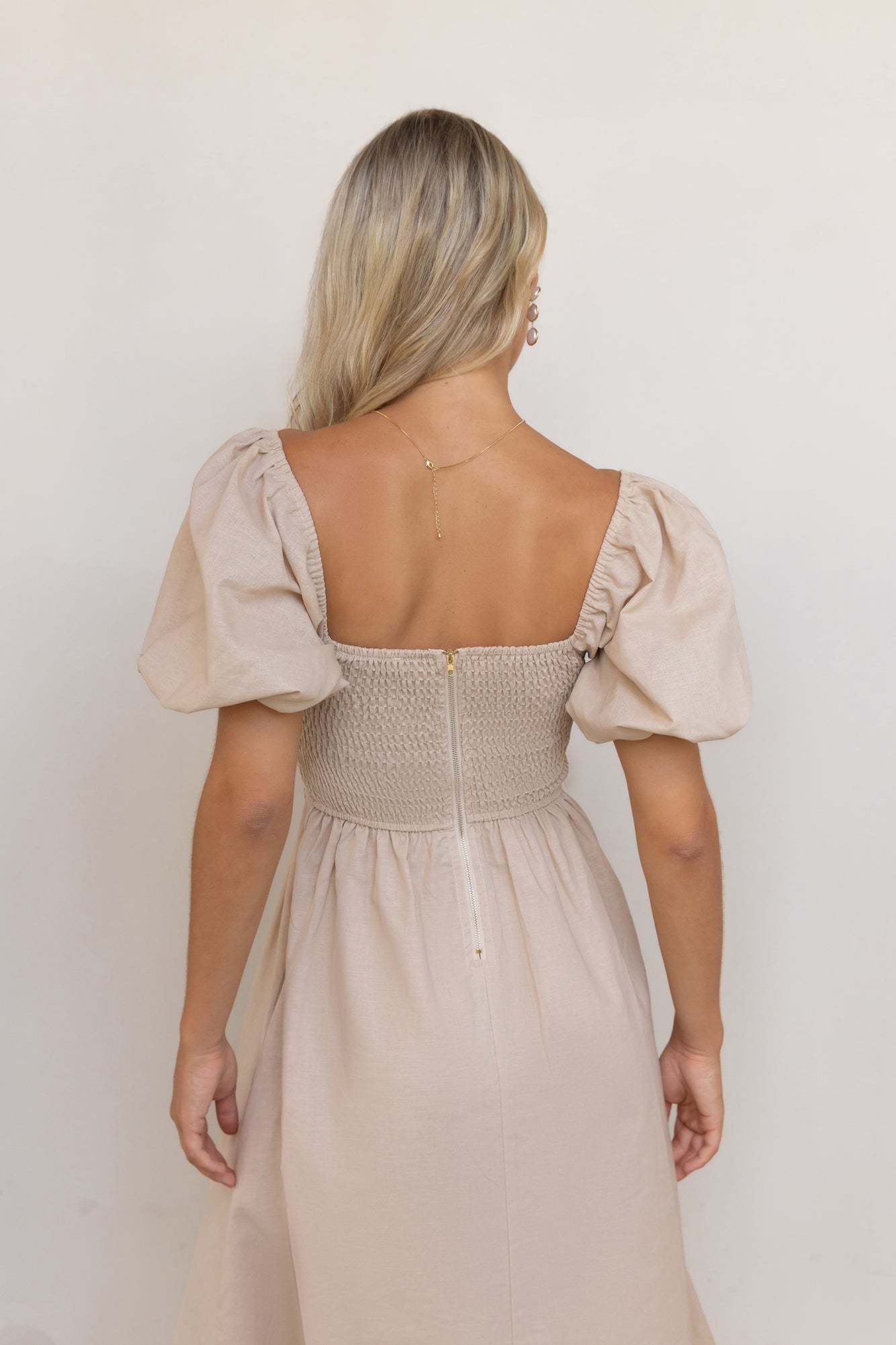 Damen Maxikleid mit Gerafftem Ausschnitt in Leinen Jully