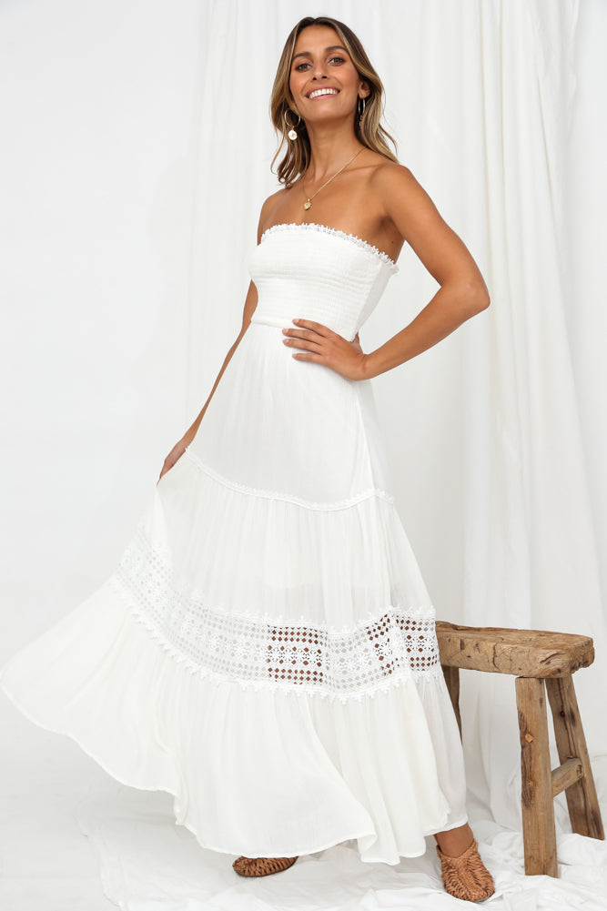 Damen Maxikleid mit Häkelbesatz für Hochzeitsgast Jully