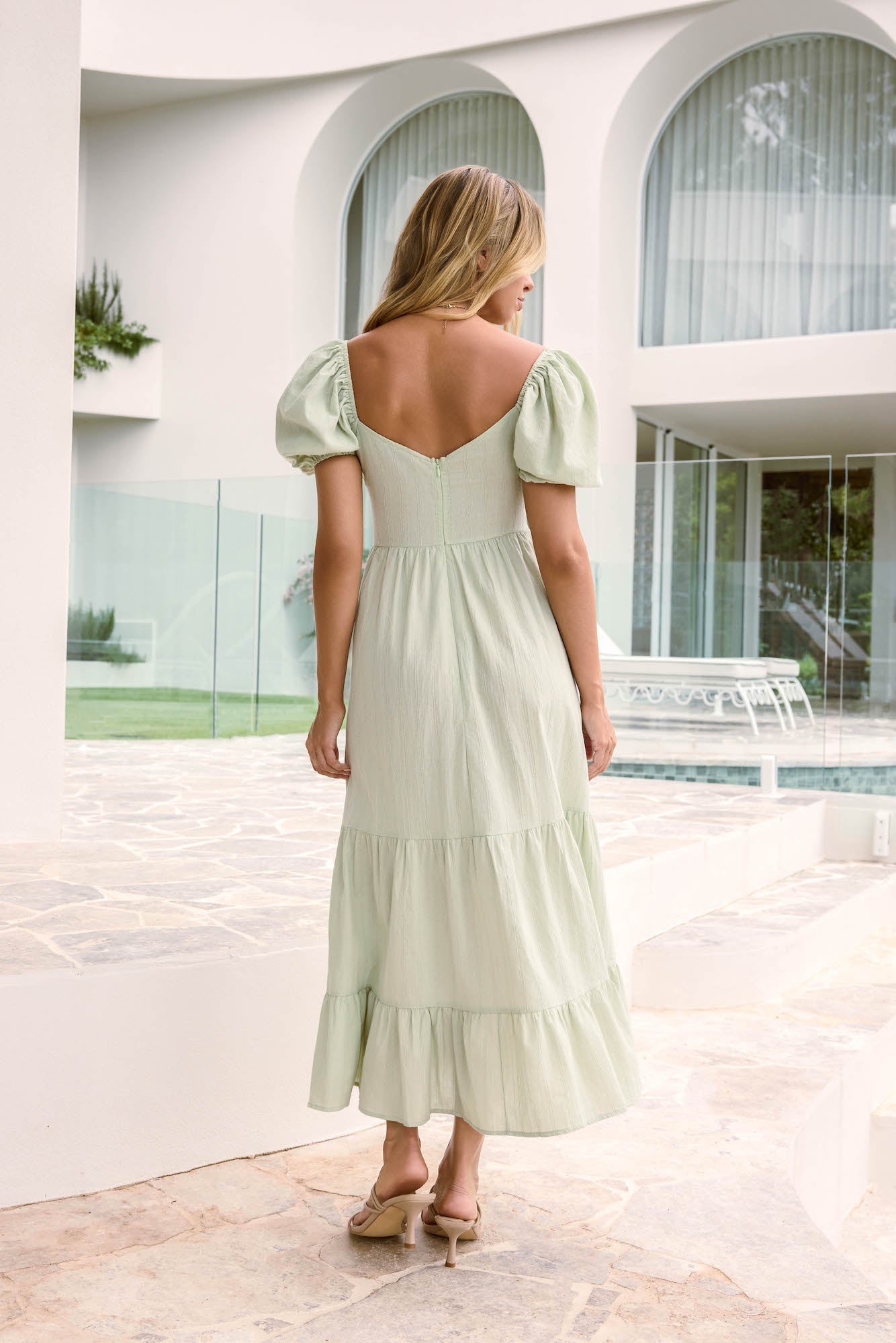 Damen Maxikleid mit Herz-Ausschnitt und Puffärmeln Jully