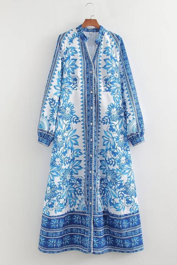 Damen Maxikleid mit Knopfleiste und langen Ärmeln Jully