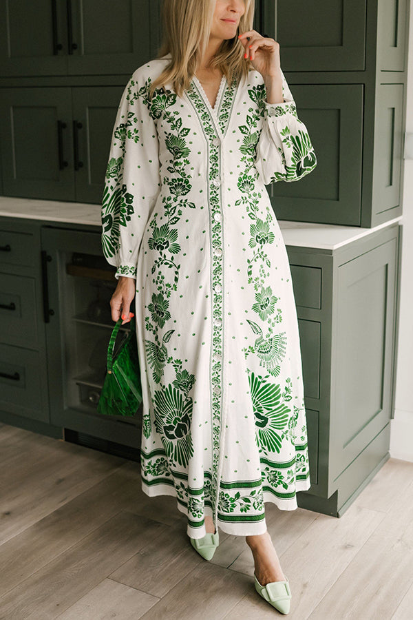 Damen Maxikleid mit Knopfleiste und langen Ärmeln Jully