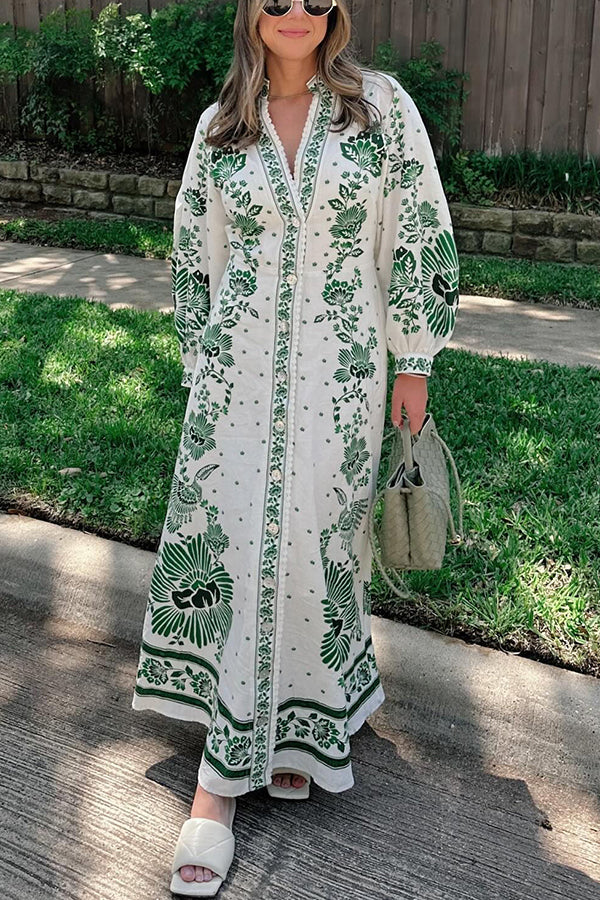 Damen Maxikleid mit Knopfleiste und langen Ärmeln Jully