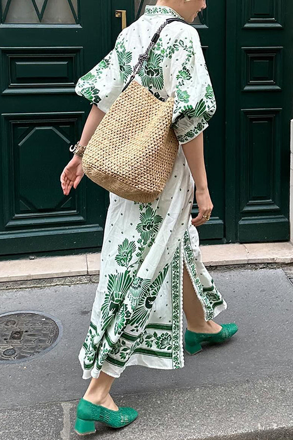 Damen Maxikleid mit Knopfleiste und langen Ärmeln Jully