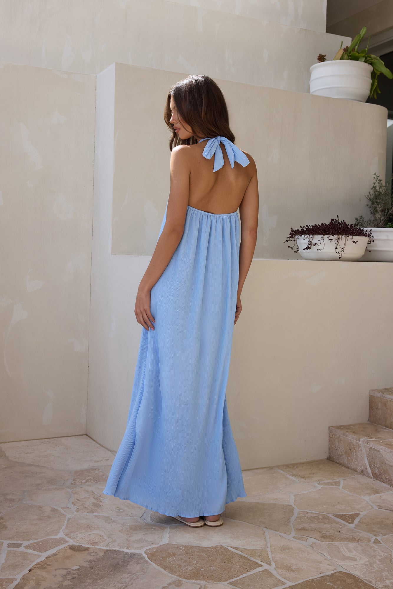 Damen Maxikleid mit Neckholder in Blau Jully
