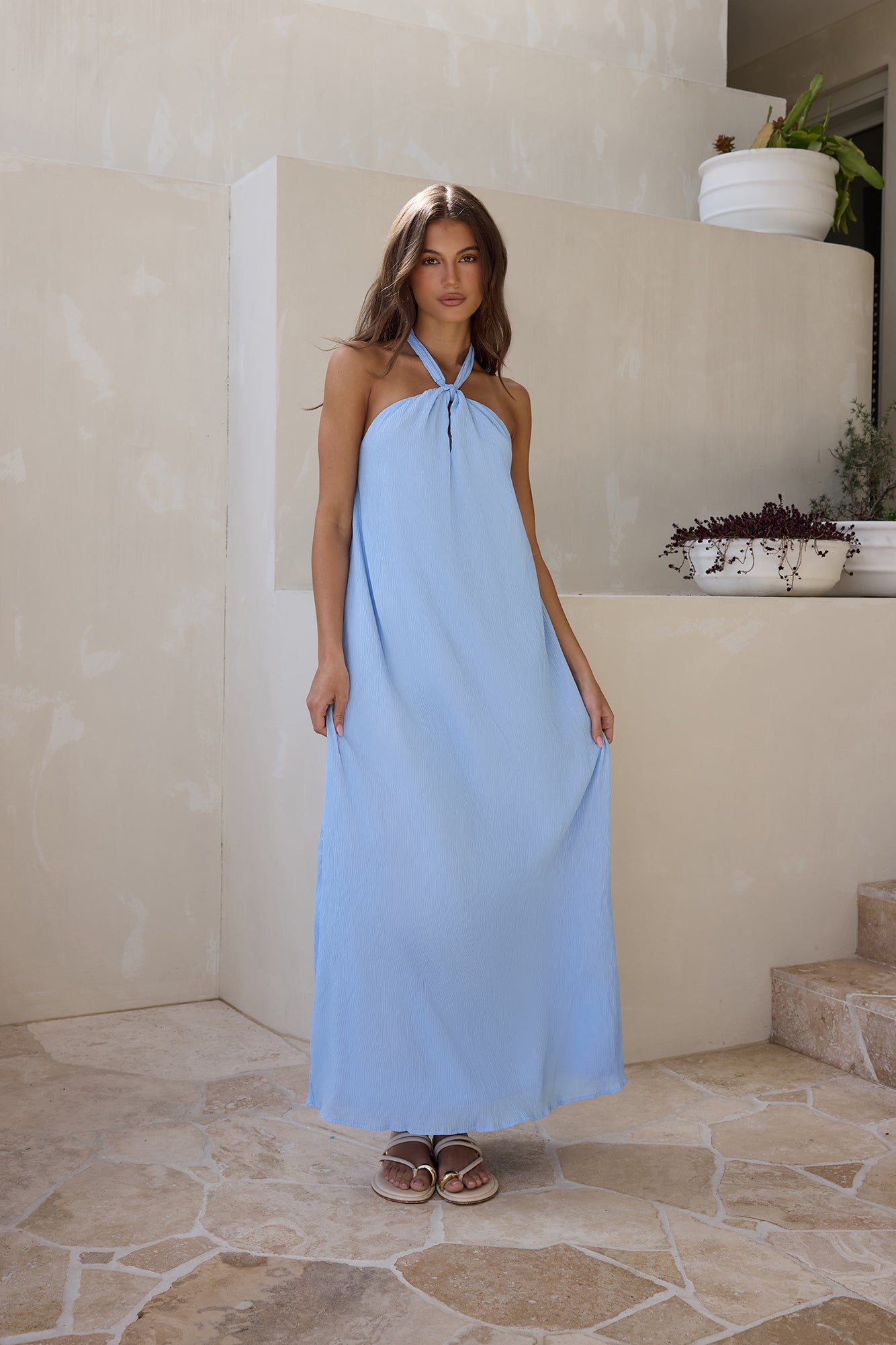 Damen Maxikleid mit Neckholder in Blau Jully