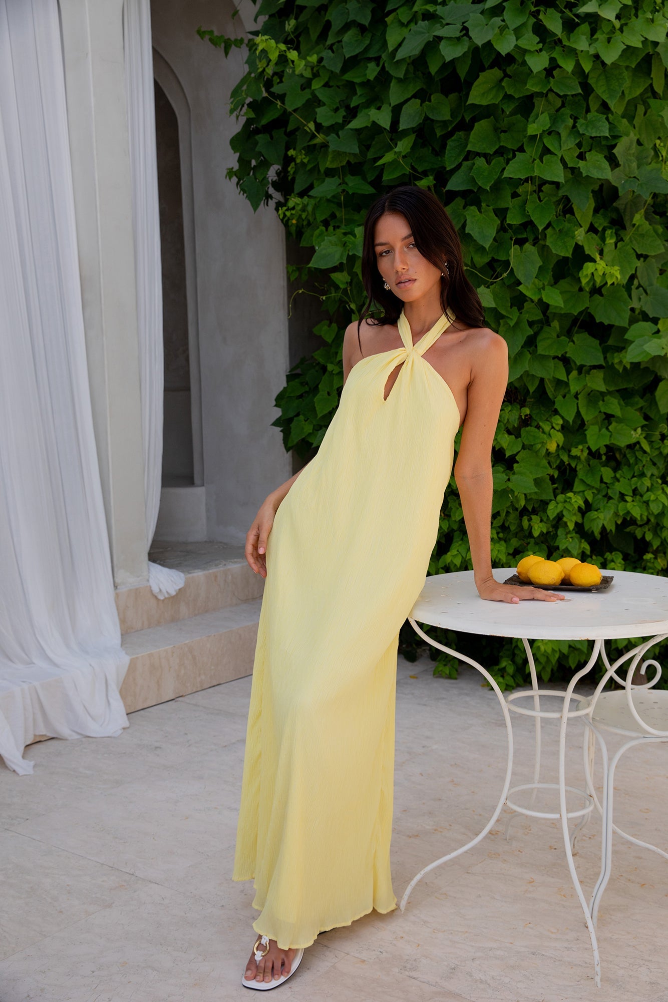 Damen Maxikleid mit Neckholder in Gelb Jully