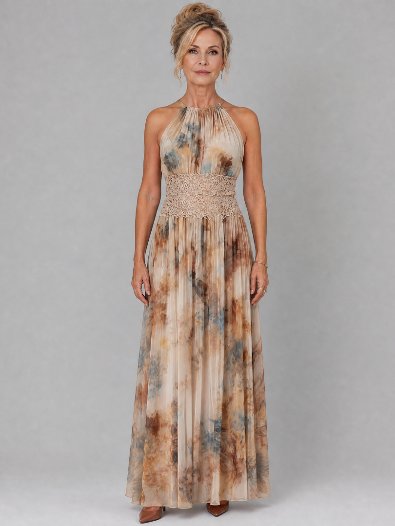 Damen Maxikleid mit Neckholder und Aquarelldruck Jully