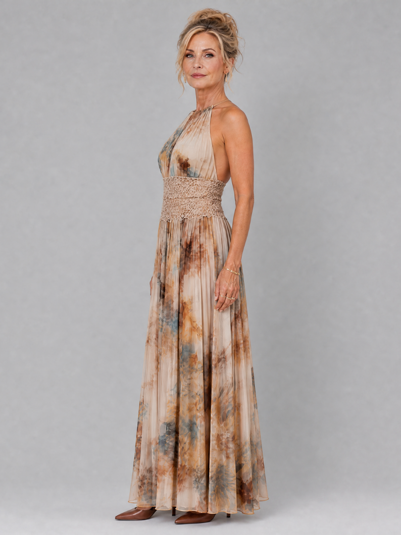 Damen Maxikleid mit Neckholder und Aquarelldruck Jully