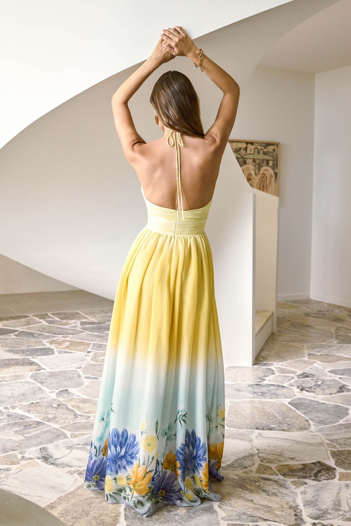 Damen Maxikleid mit Neckholder und Blumen-Ombre Jully