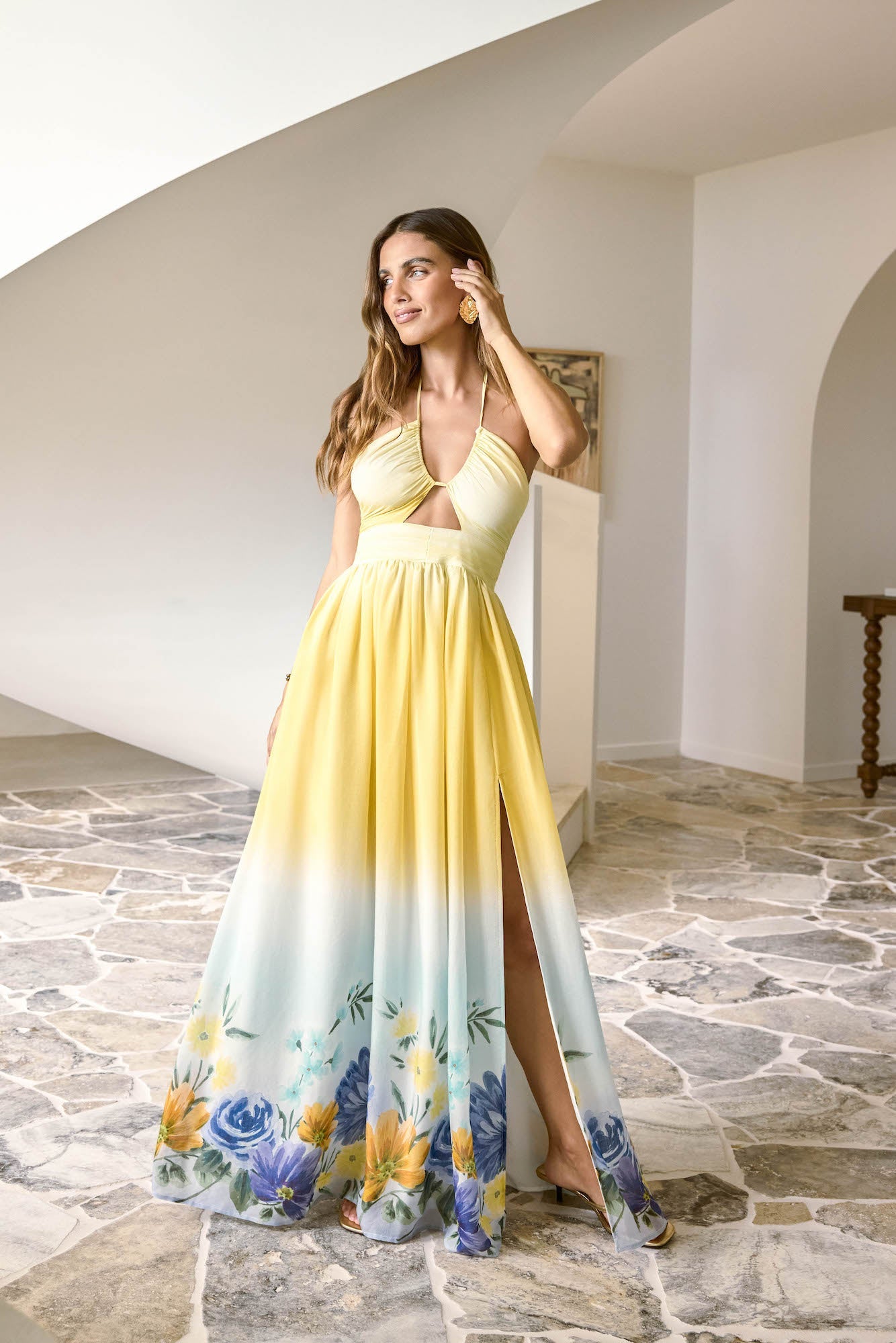 Damen Maxikleid mit Neckholder und Blumen-Ombre Jully