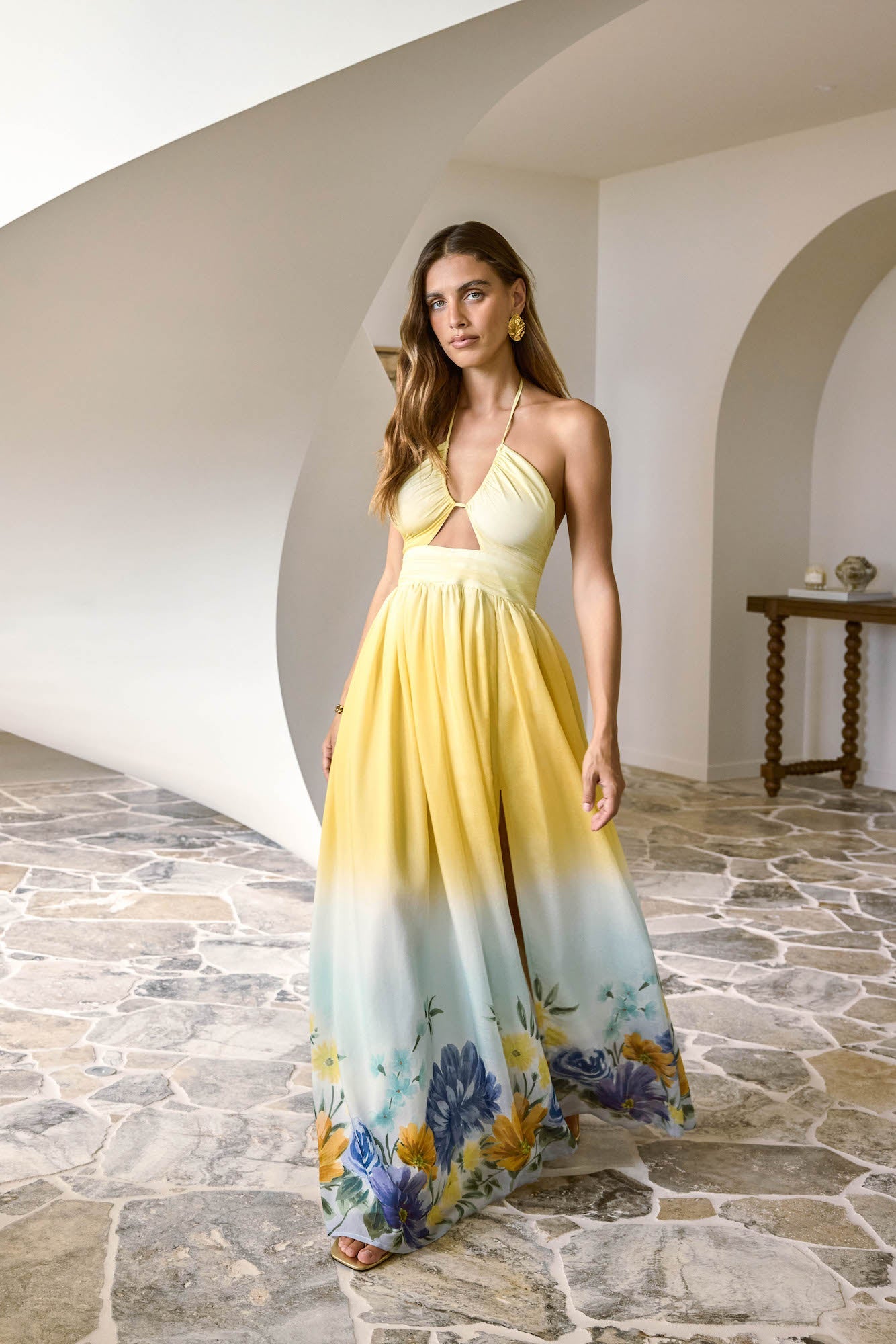 Damen Maxikleid mit Neckholder und Blumen-Ombre Jully