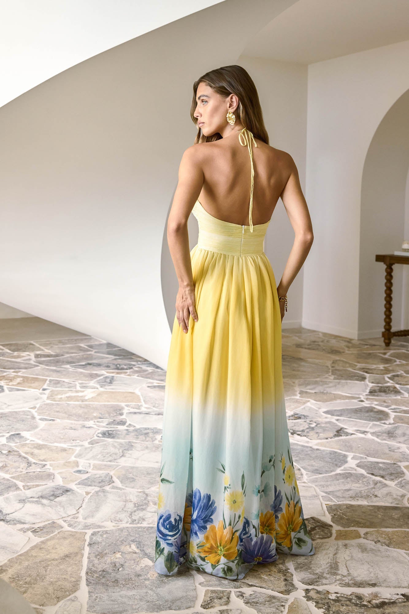 Damen Maxikleid mit Neckholder und Blumen-Ombre Jully