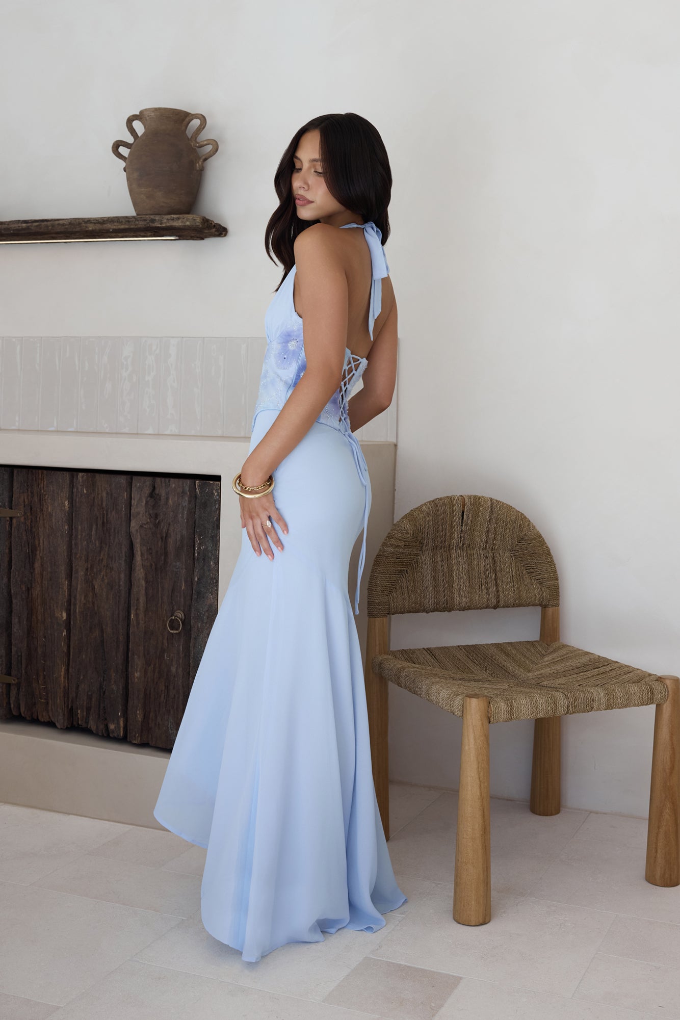 Damen Maxikleid mit Neckholder und Perlenbesatz Jully