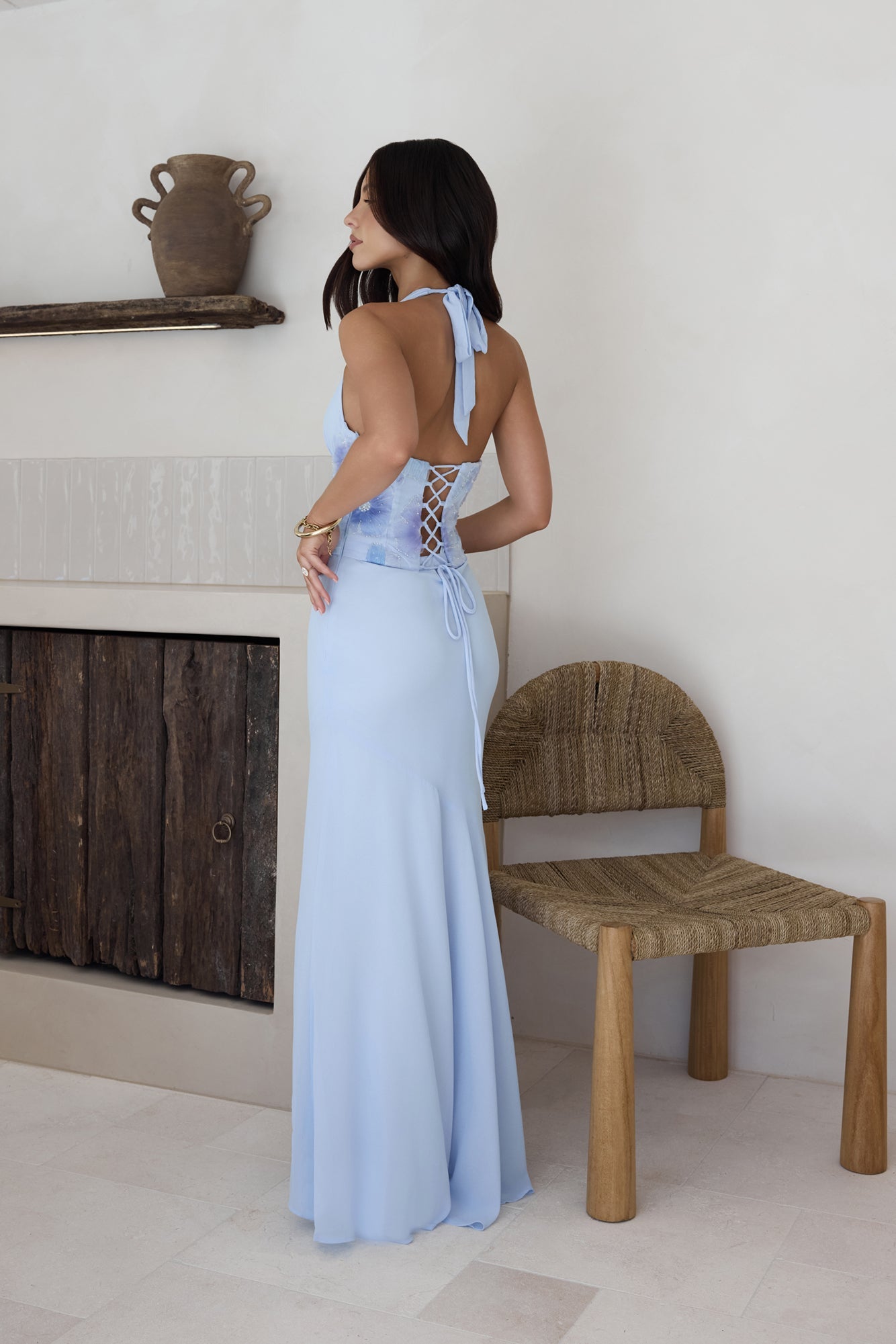 Damen Maxikleid mit Neckholder und Perlenbesatz Jully
