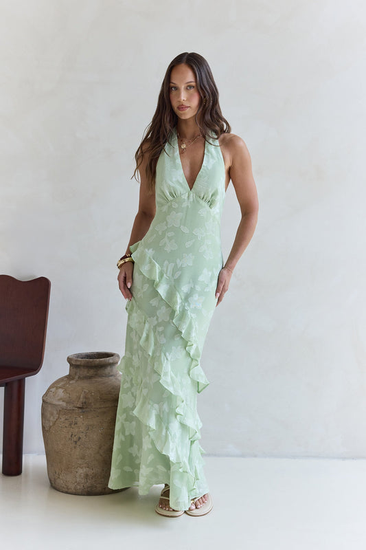 Damen Maxikleid mit Neckholder und Rüschendetails Jully