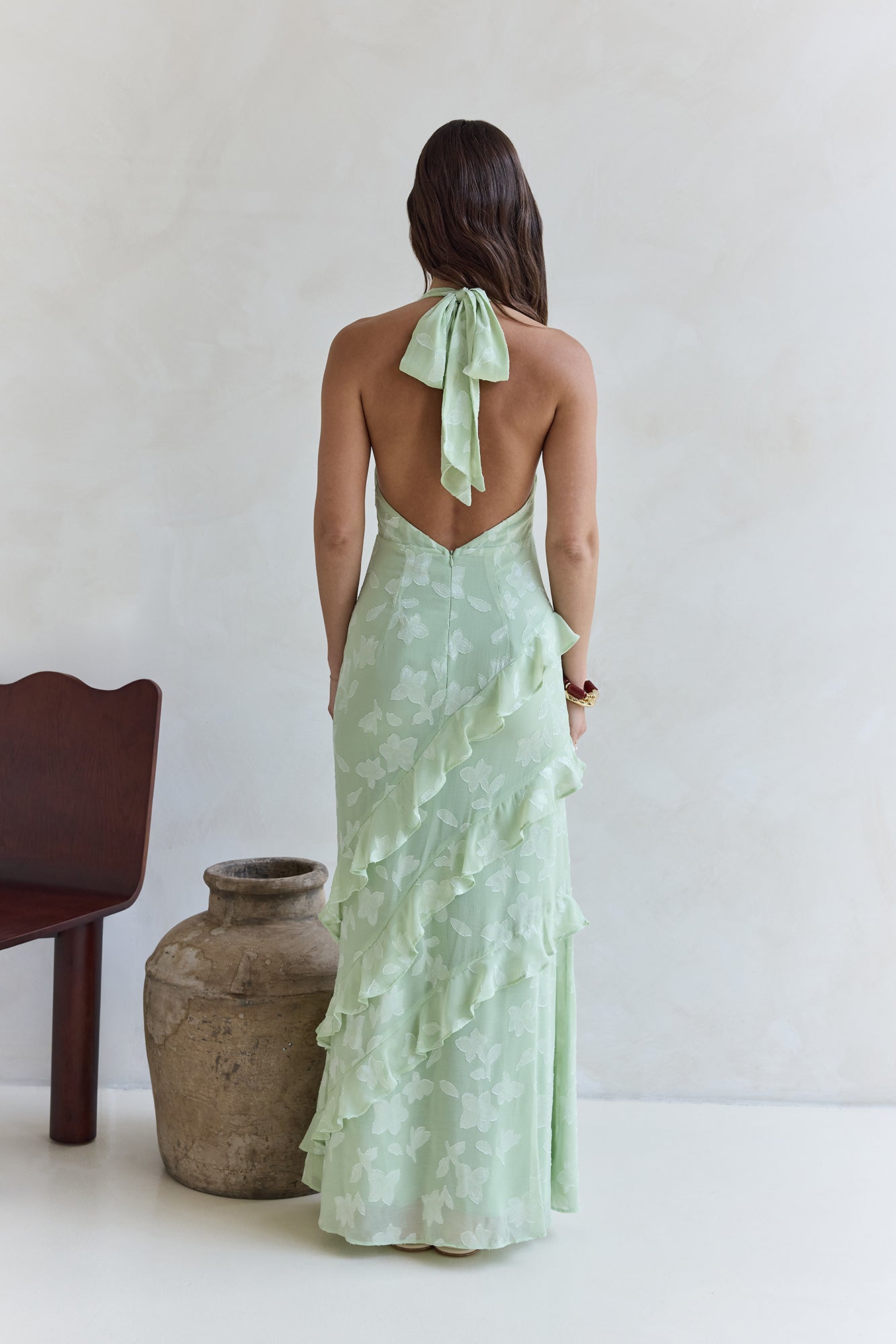 Damen Maxikleid mit Neckholder und Rüschendetails Jully