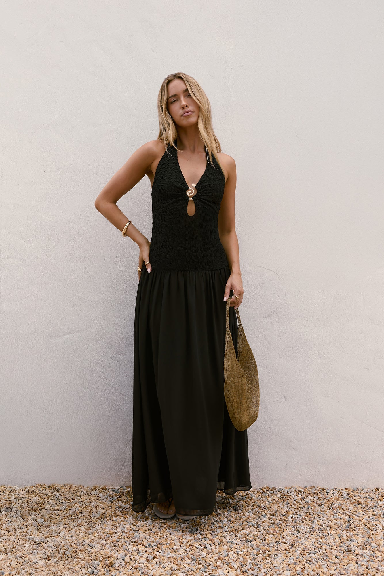 Damen Maxikleid mit Neckholder und V-Ausschnitt Jully
