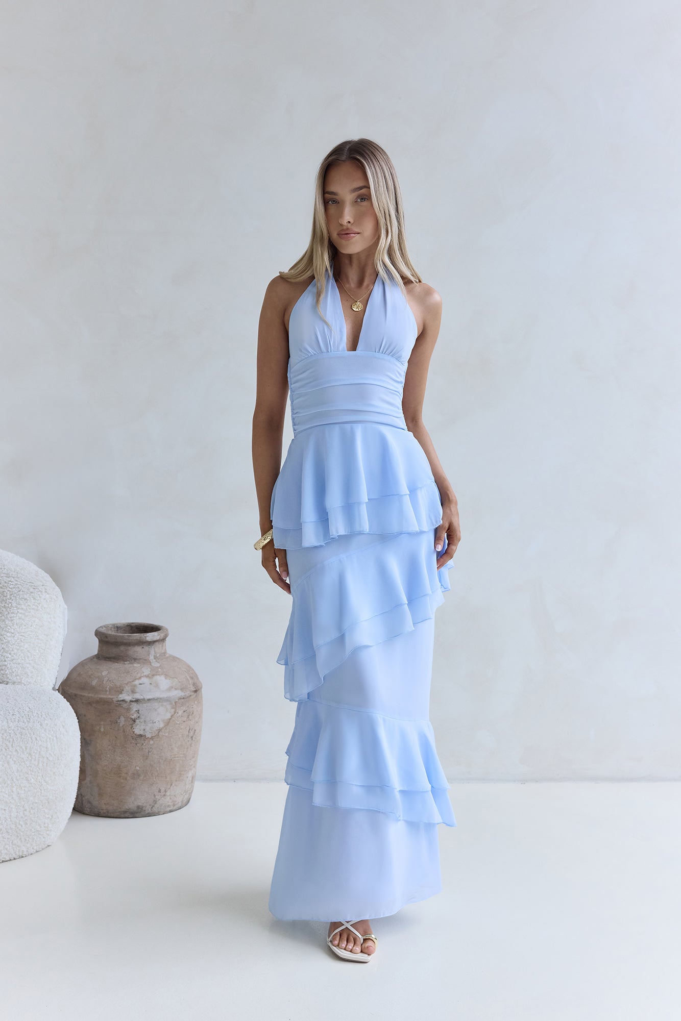 Damen Maxikleid mit Neckholder und tiefem Ausschnitt Jully