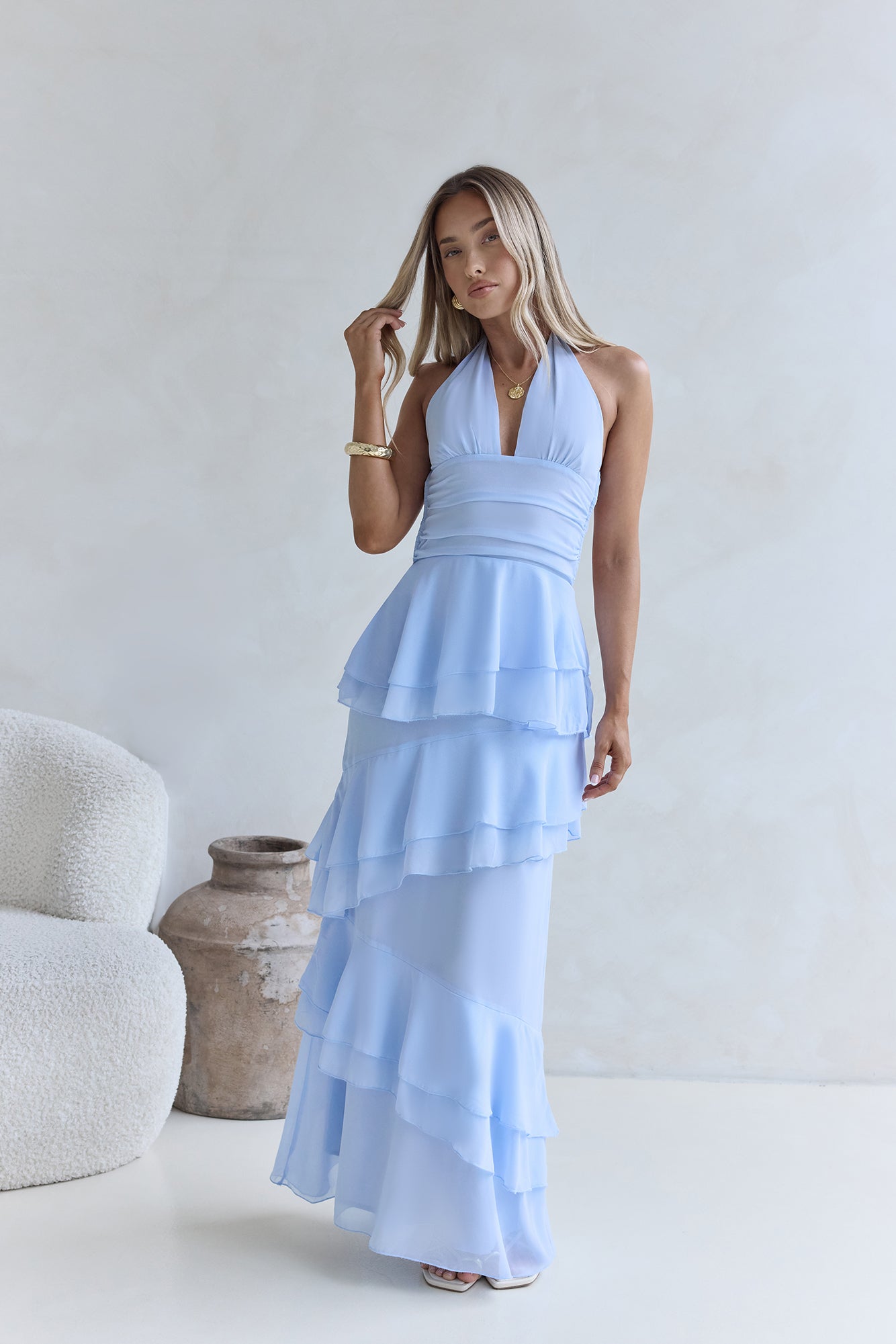 Damen Maxikleid mit Neckholder und tiefem Ausschnitt Jully