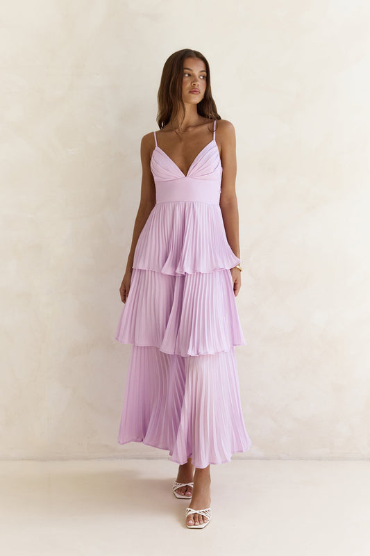 Damen Maxikleid mit Plissee-Design und V-Ausschnitt Jully