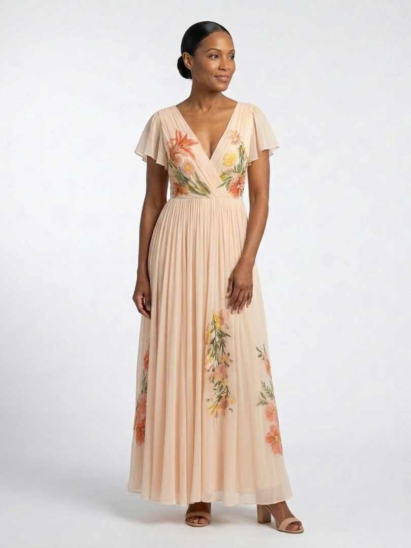 Damen Maxikleid mit Plissee und Blumenmuster Jully
