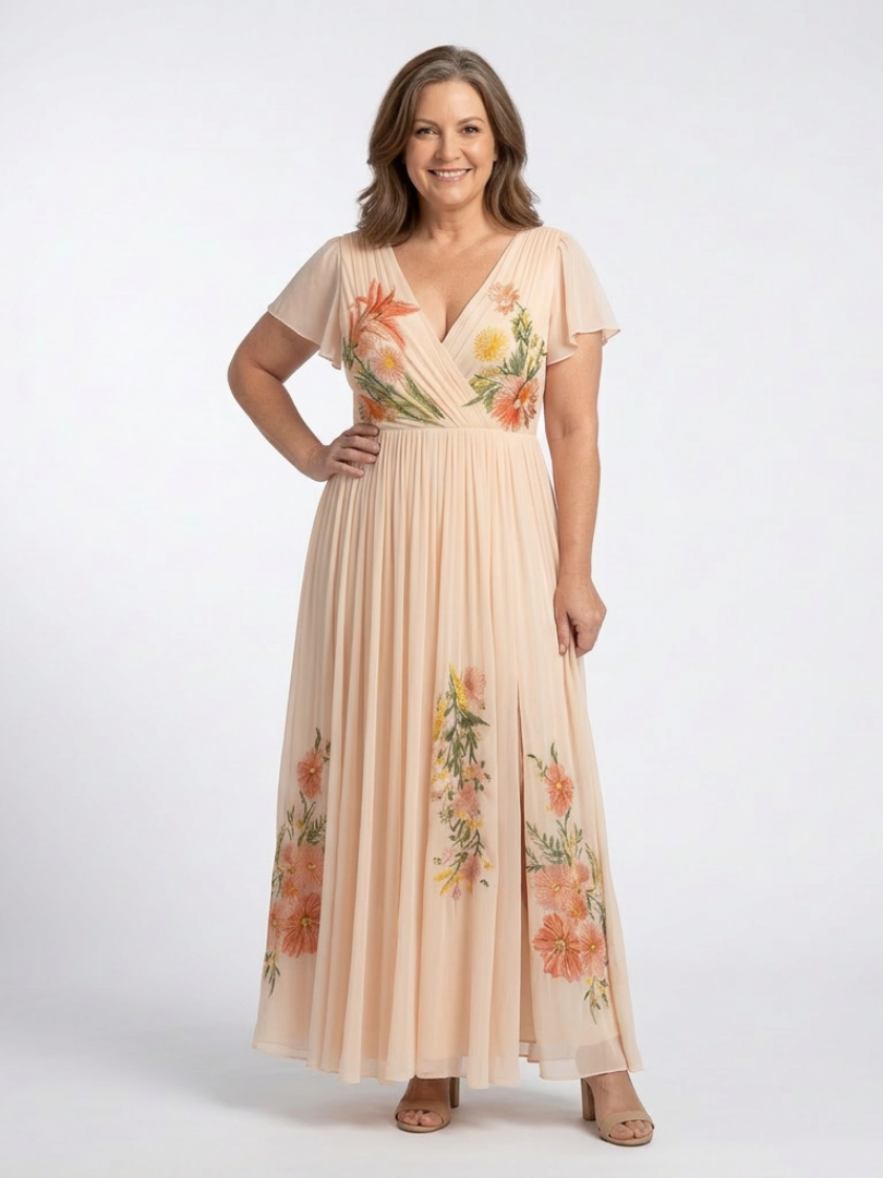 Damen Maxikleid mit Plissee und Blumenmuster Jully