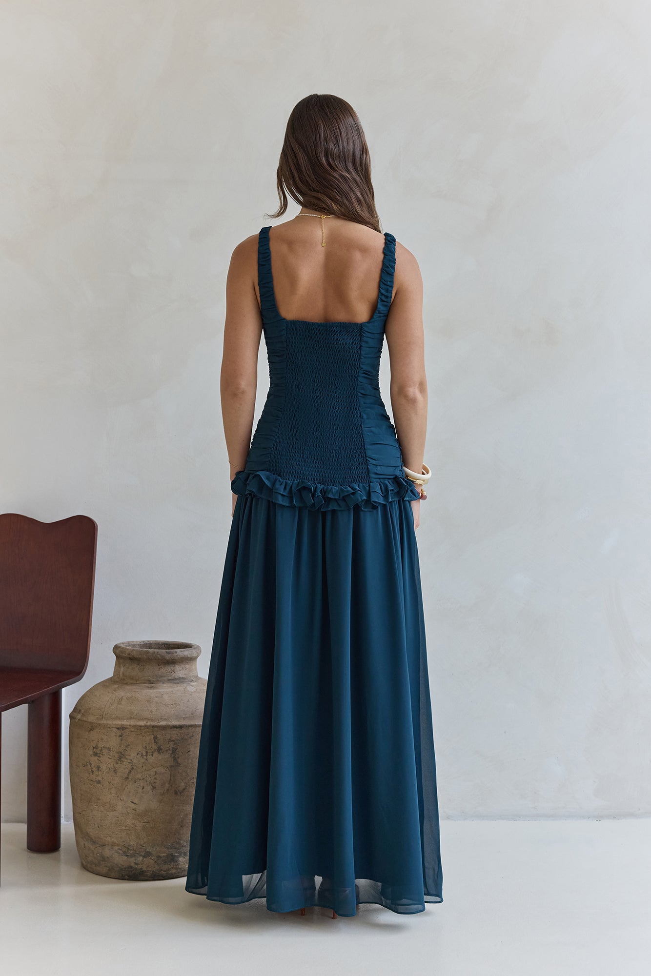 Damen Maxikleid mit Rüschendetails in Grün Jully