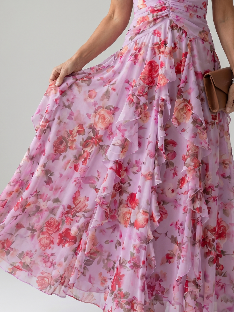 Damen Maxikleid mit Rüschendetails und Halterneck Jully