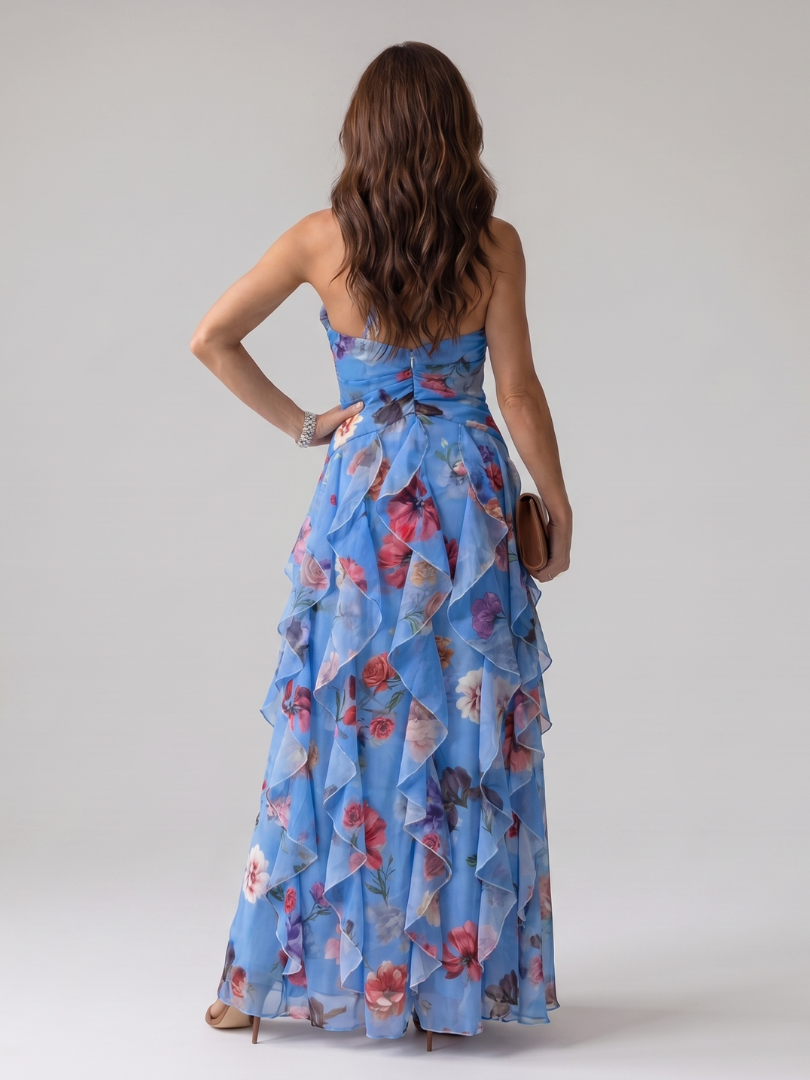 Damen Maxikleid mit Rüschendetails und Halterneck Jully