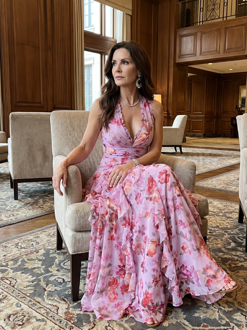 Damen Maxikleid mit Rüschendetails und Halterneck Jully