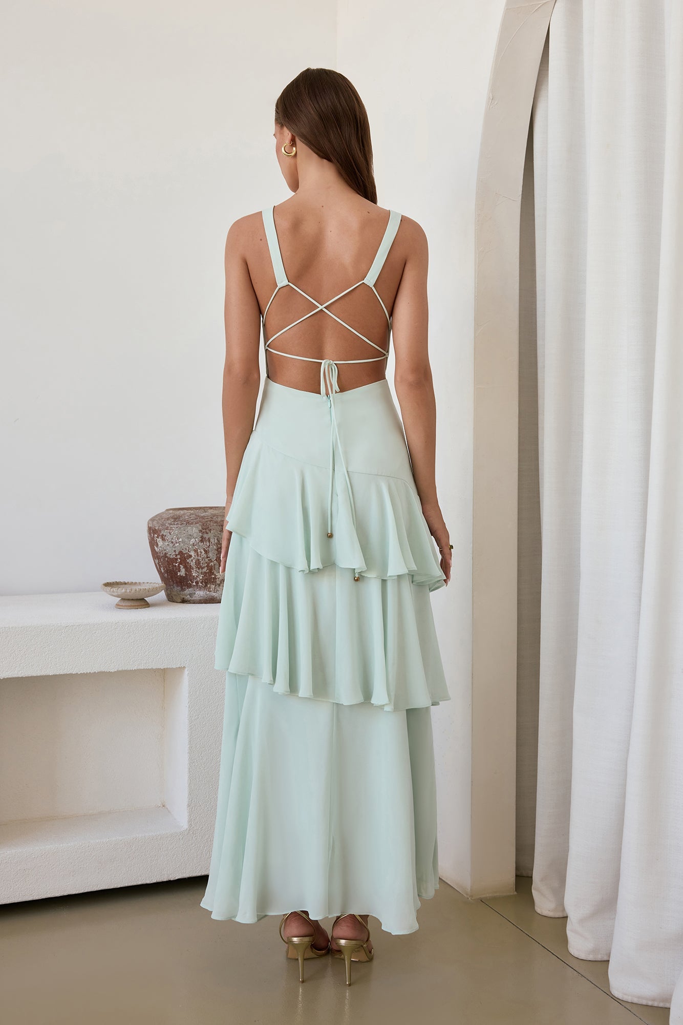 Damen Maxikleid mit Schnürung und gestuftem Rock Jully