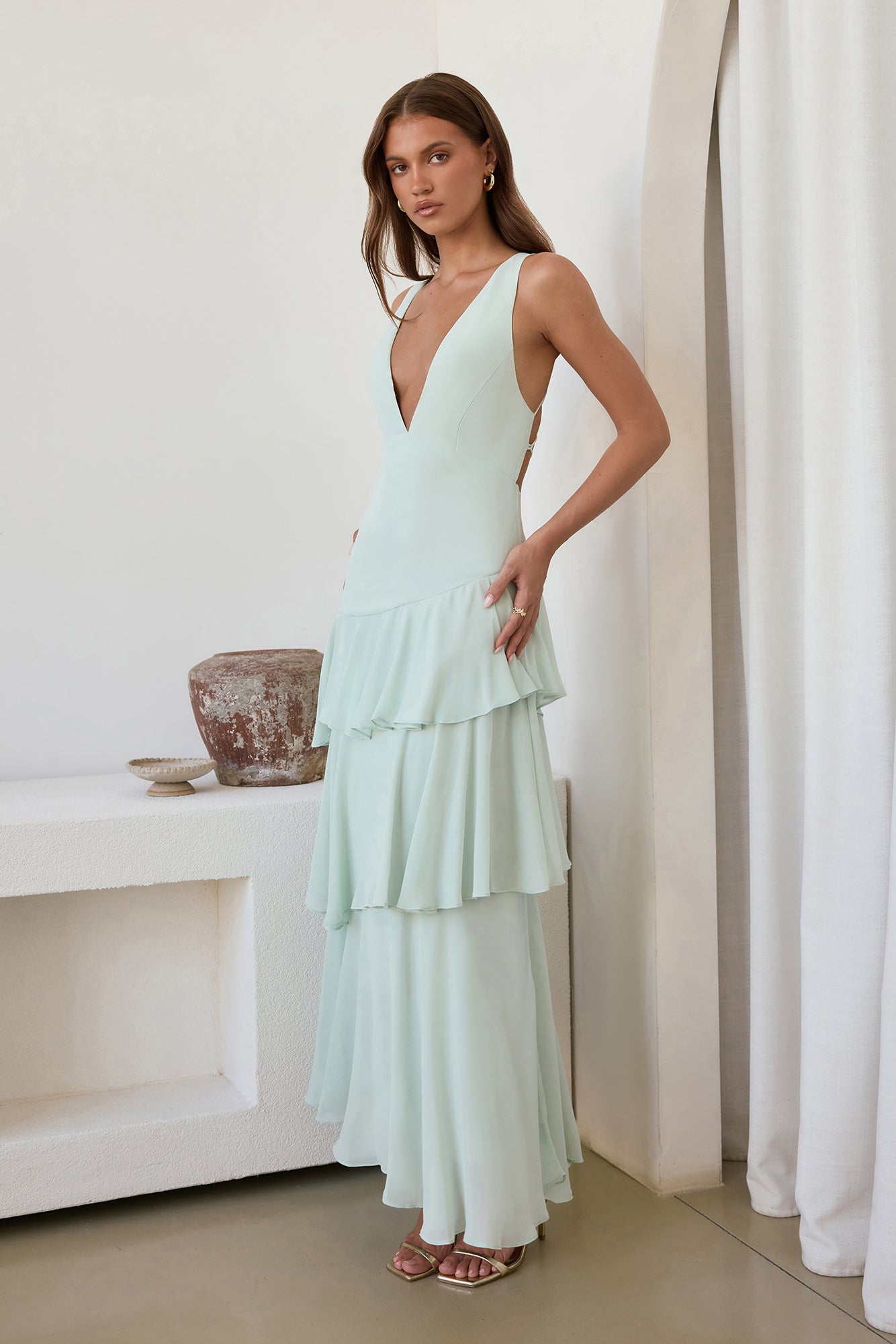 Damen Maxikleid mit Schnürung und gestuftem Rock Jully