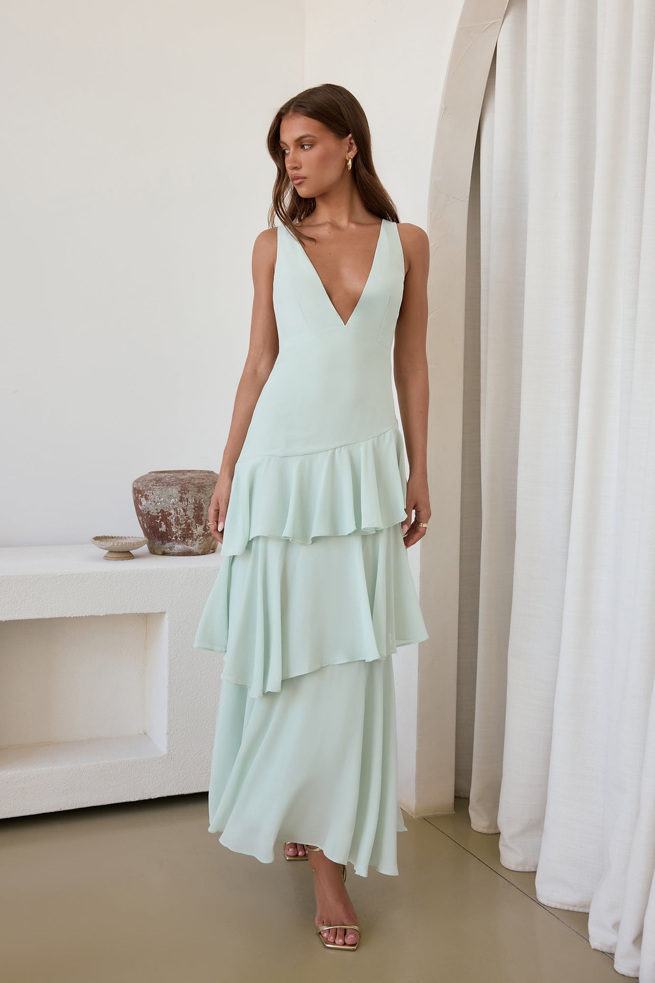 Damen Maxikleid mit Schnürung und gestuftem Rock Jully