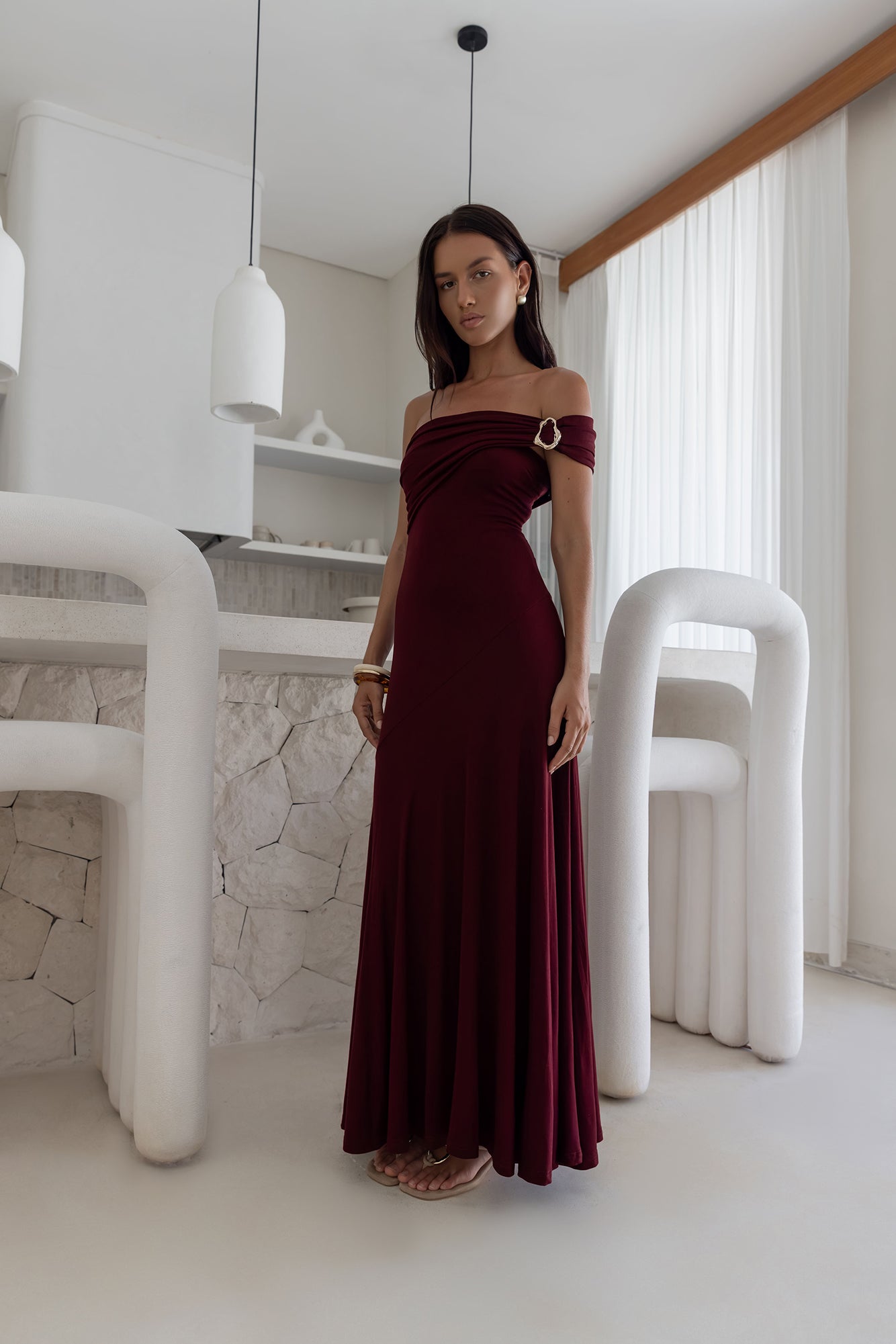 Damen Maxikleid mit Schulterfreiem Ausschnitt Jully
