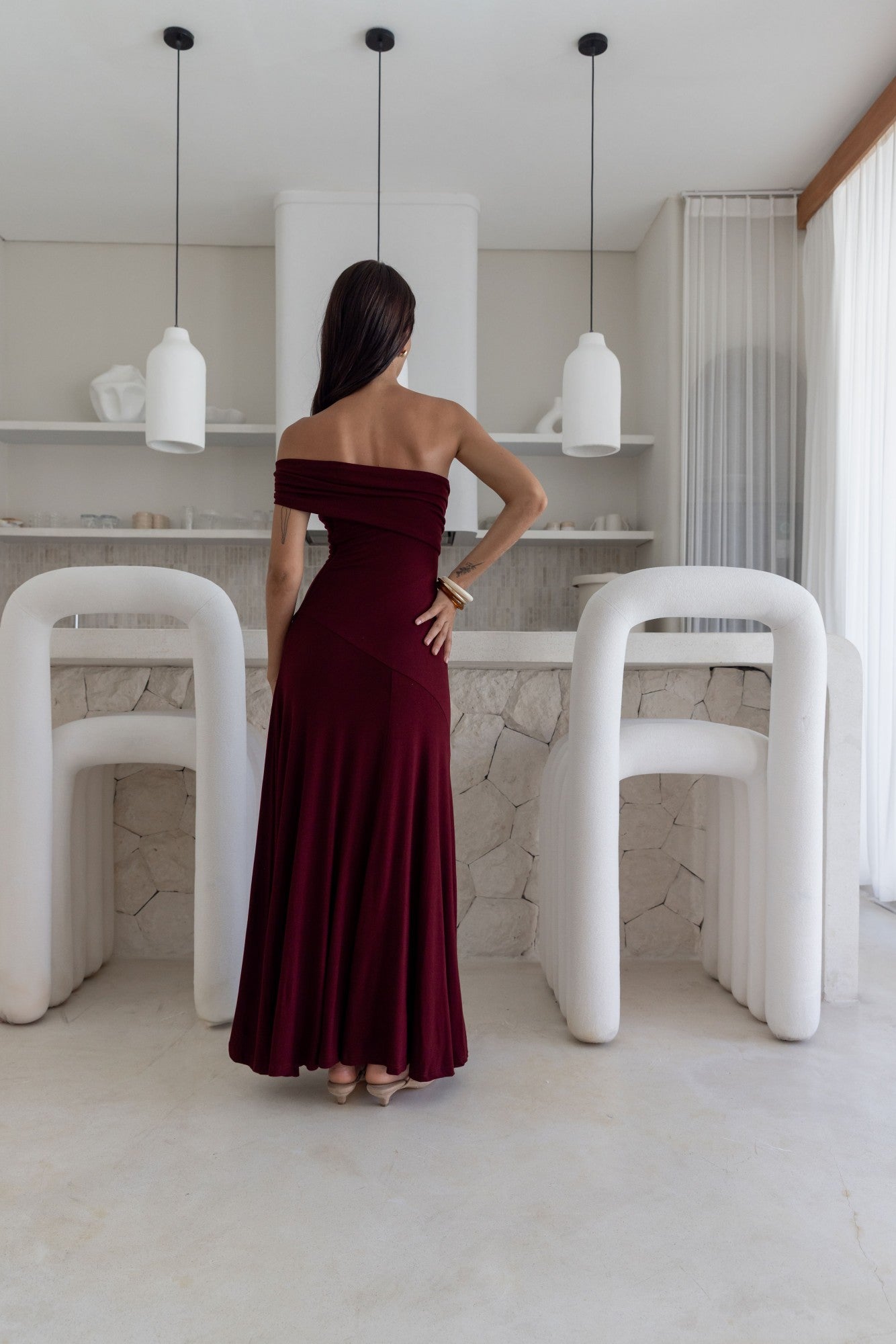 Damen Maxikleid mit Schulterfreiem Ausschnitt Jully