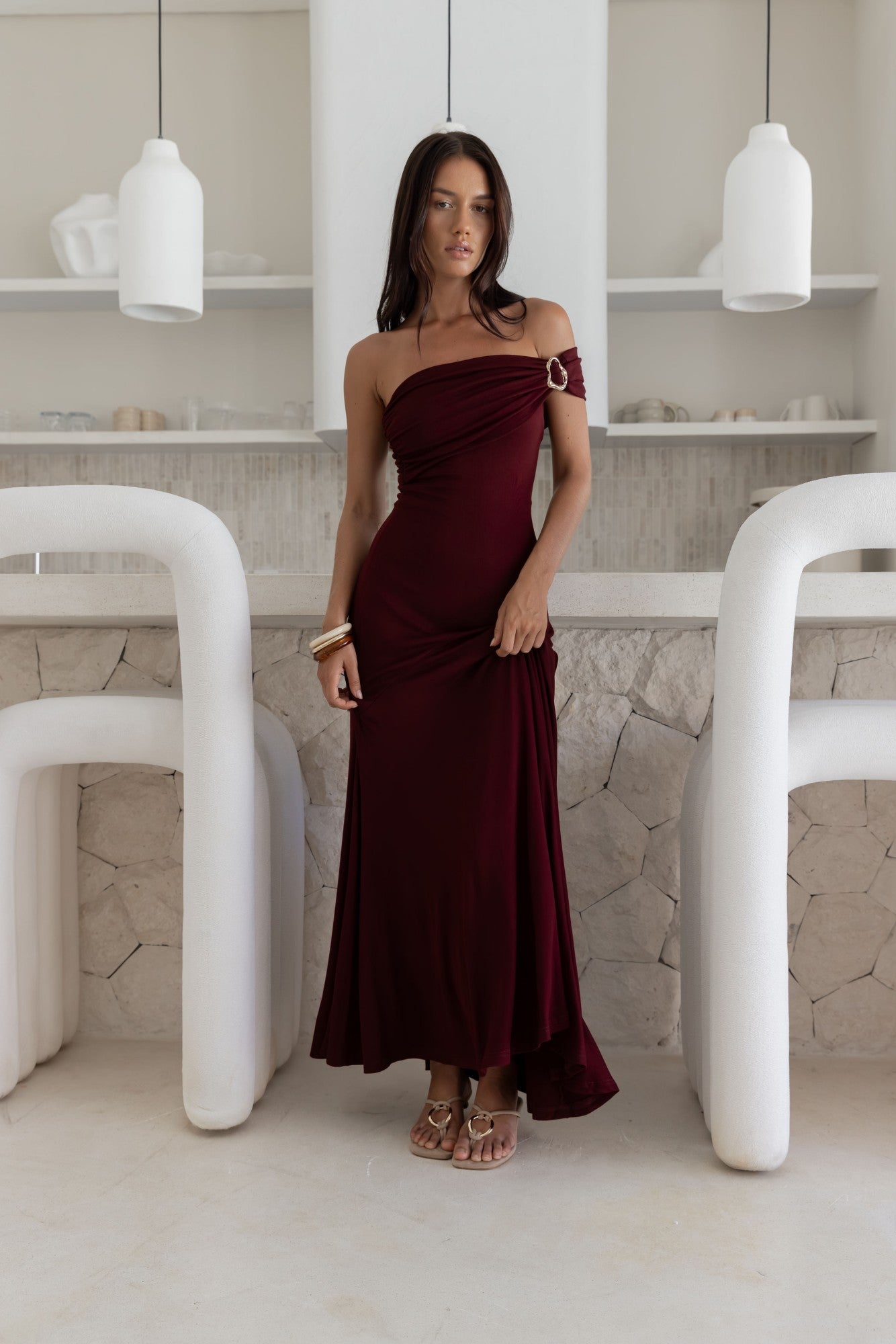 Damen Maxikleid mit Schulterfreiem Ausschnitt Jully