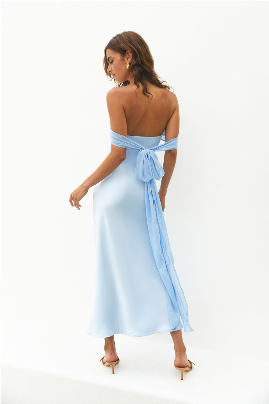 Damen Maxikleid mit Schulterfreiem Design in Blau Jully
