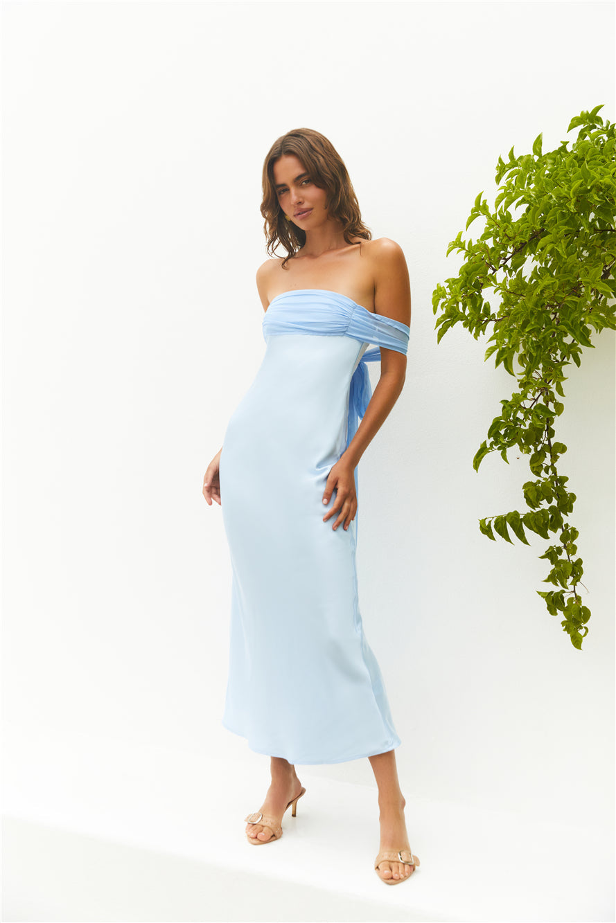 Damen Maxikleid mit Schulterfreiem Design in Blau Jully